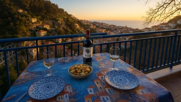 Wine and Dine on top of the world. Enjoy the spectacular view of the pine forest and the Aegean Sea.